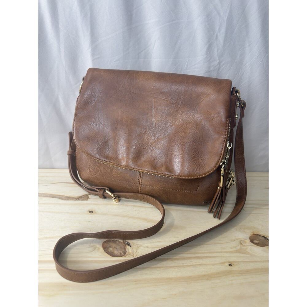 Miztique Brown Vegan Leather Soft Crossbody Adjustable Strap Purse Shoulder Bag